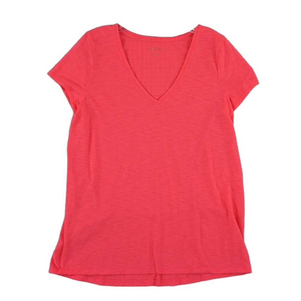 Lilly Pulitzer Etta Top Women's Size Medium Hot Coral V Neck Short Sleeve Shirt